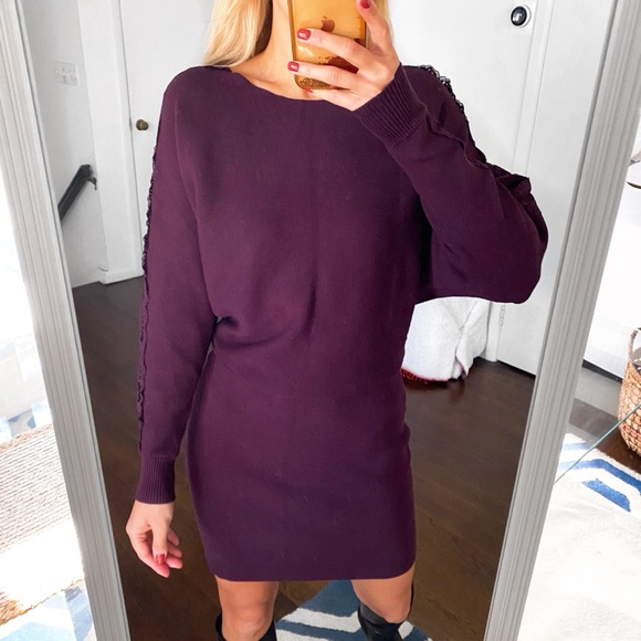 🍇 ORSAY PURPLE LACE WOVEN LONG SLEEVE DRESS! - Picture 1 of 14